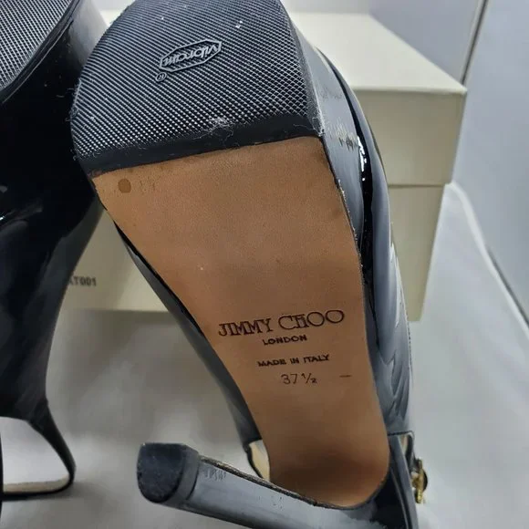 Jimmy Choo peep toe platform shoes sling back buckle fastenings Black 37…